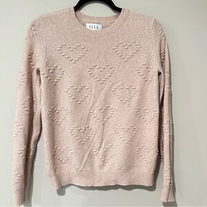 ELLE Sweater Size S Pink Heart Textured Soft Knit Cute Cozy Pullover Blush